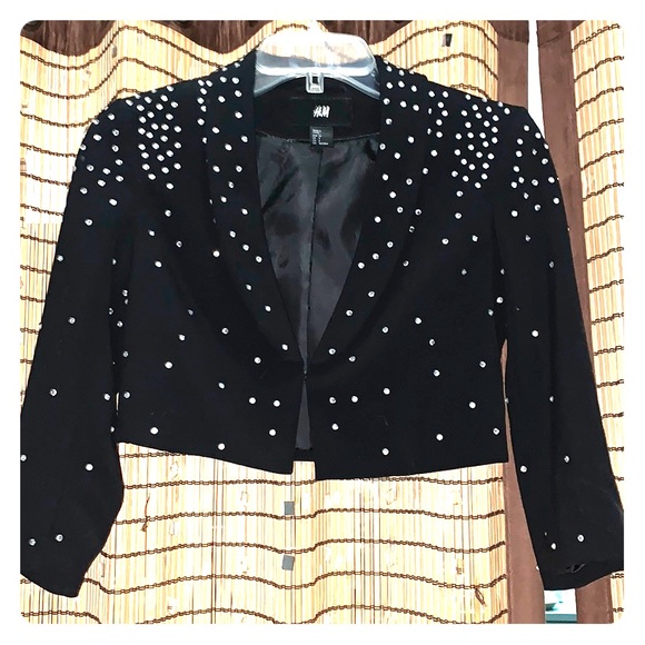 ✓ H&M EUC Bolero crop rhinestone jacket 4 black - Picture 6 of 16